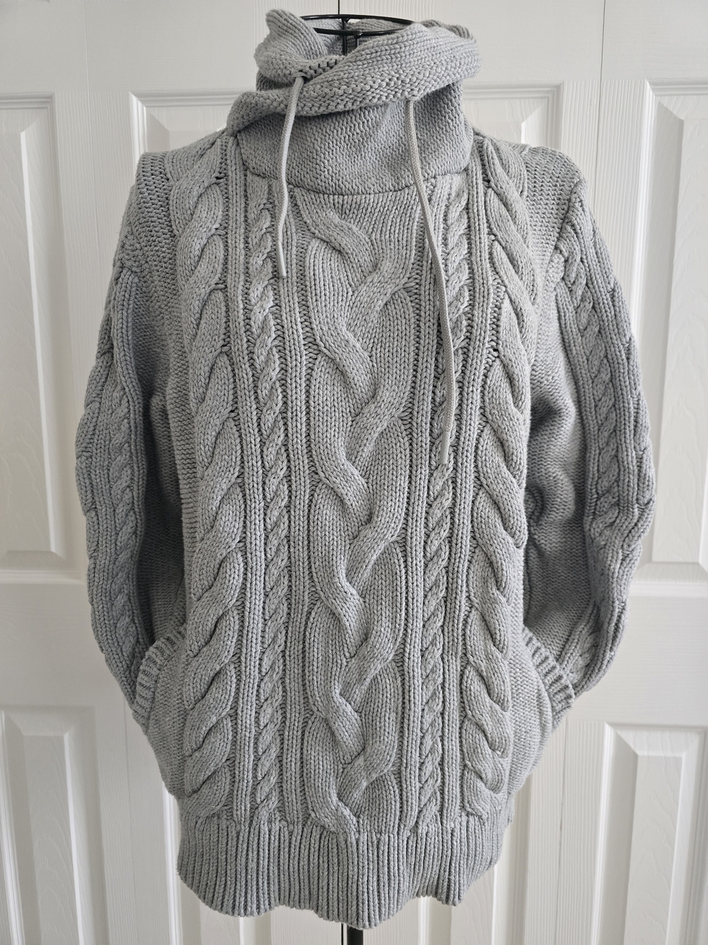 L.L. Bean Light Gray Cable Turtleneck Sweater